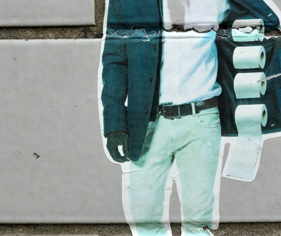 Lifesize Sticker On Wall Of Man Selling Toilet Paper Lifesize Sticker On Wall Of Man Selling Toilet Paper
