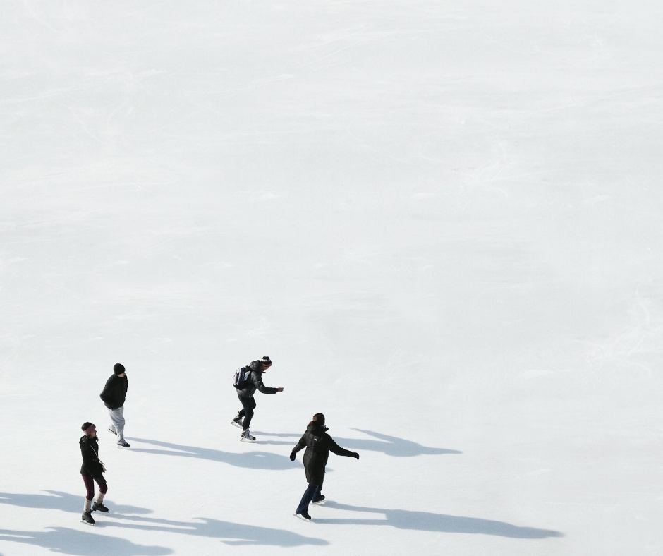 Aerial Shot Of Four People Ice Skating Aerial Shot Of Four People Ice Skating