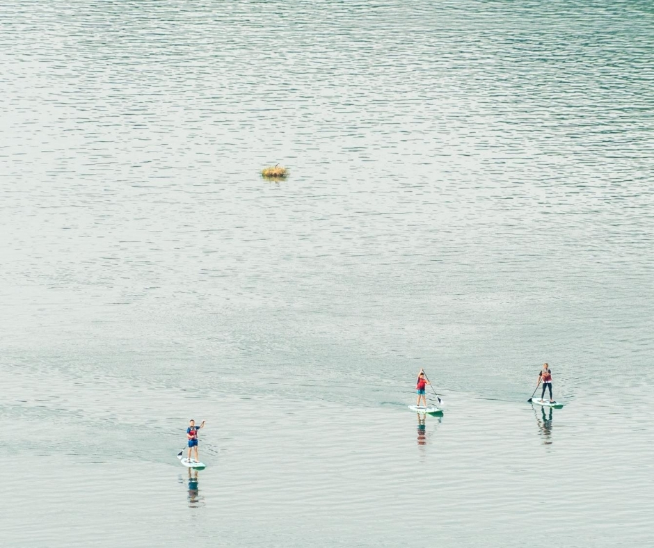 Aerial Shot Of People Paddle Boarding Aerial Shot Of People Paddle Boarding