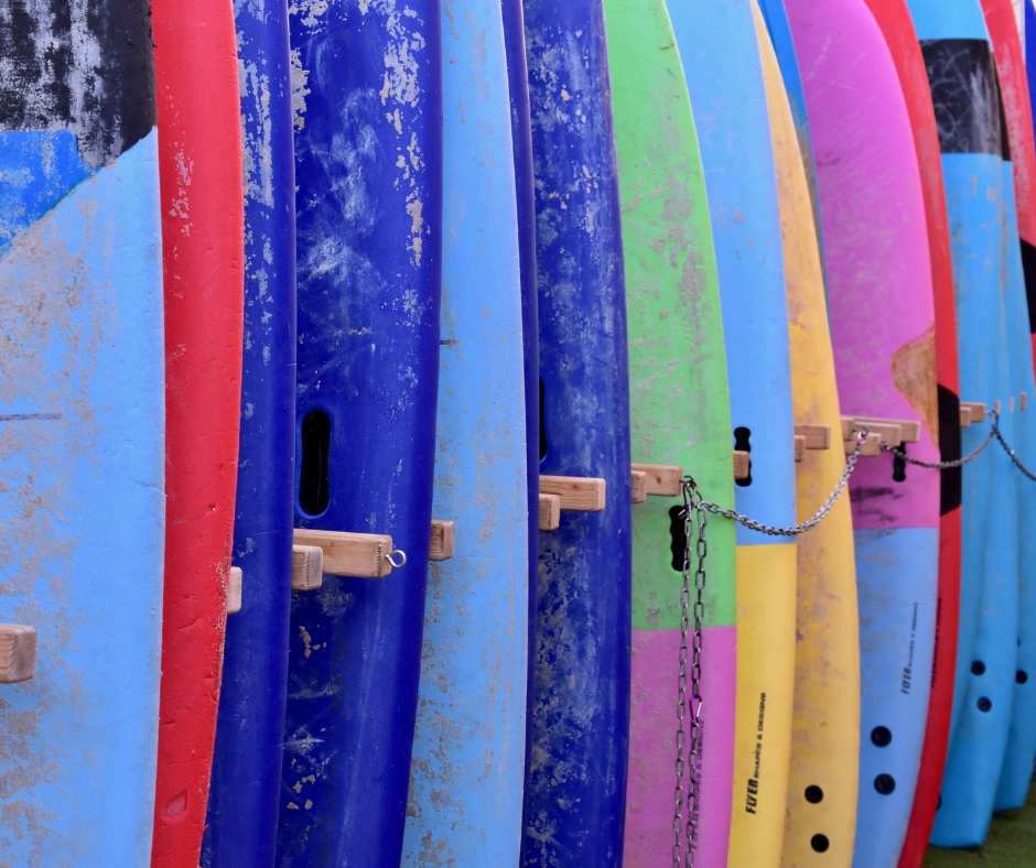 Row of Colorful Surfboards Row of Colorful Surfboards