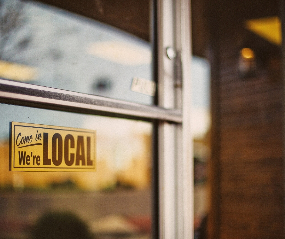 Support Local – Door With ‘Come In We’re Local’ Sign Support Local - Door With 'Come In We're Local' Sign