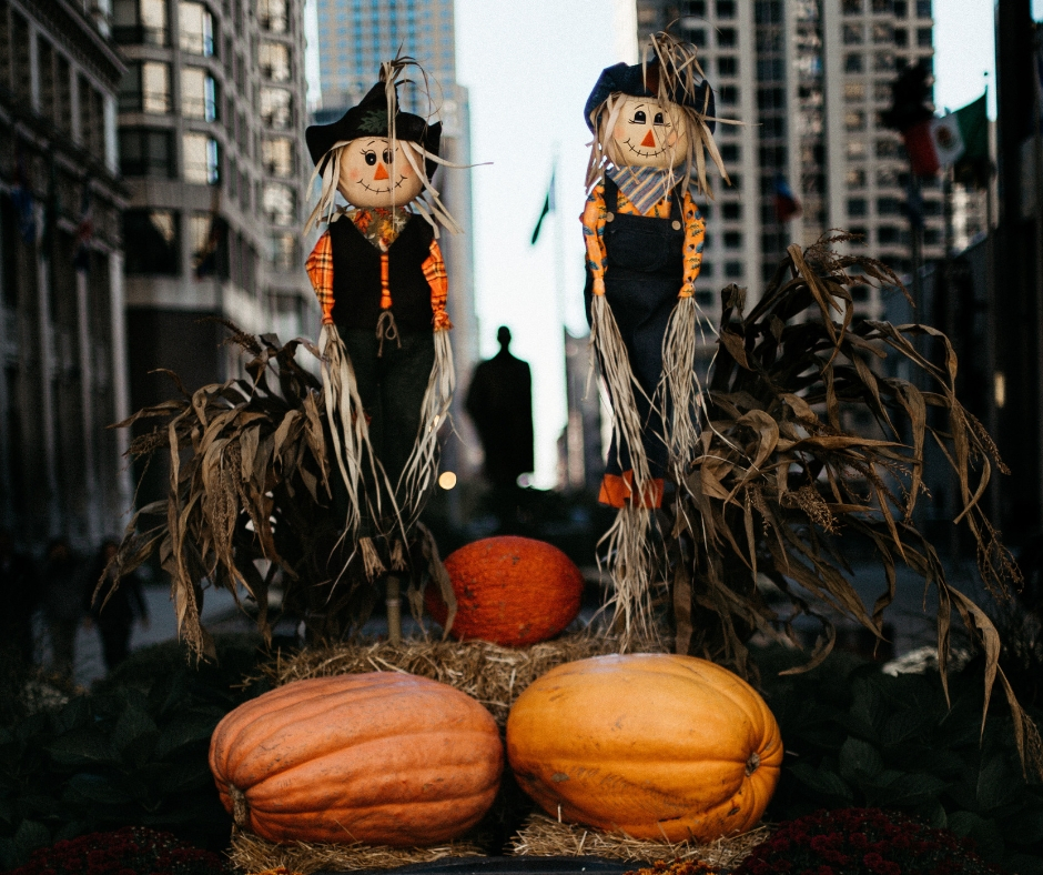 Pumpkins & Scarecrows On City Street Pumpkins & Scarecrows On City Street